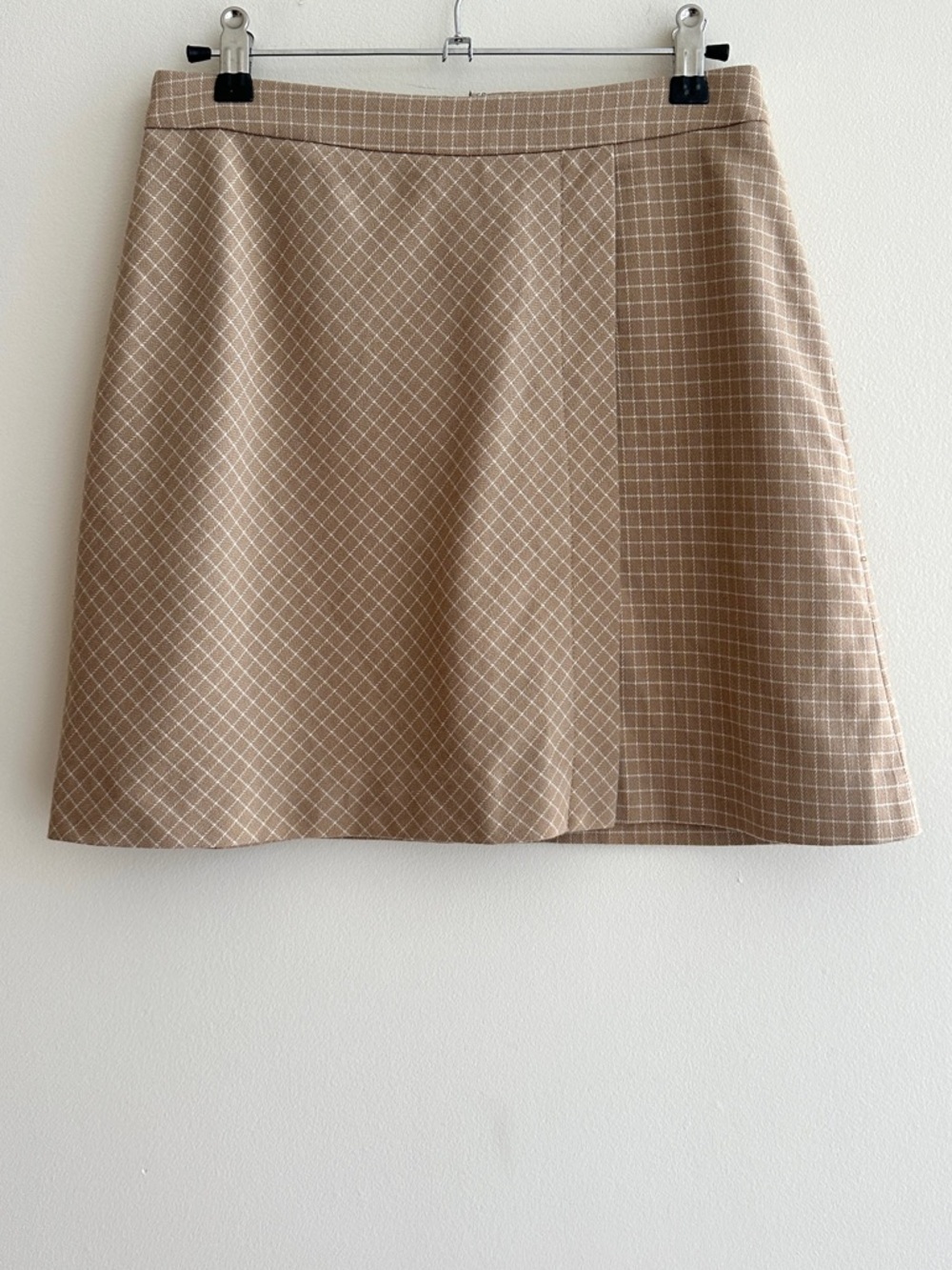MIXXO Checked Print Faux Wrap Mini Skirt, Tan/Cream, Size 26